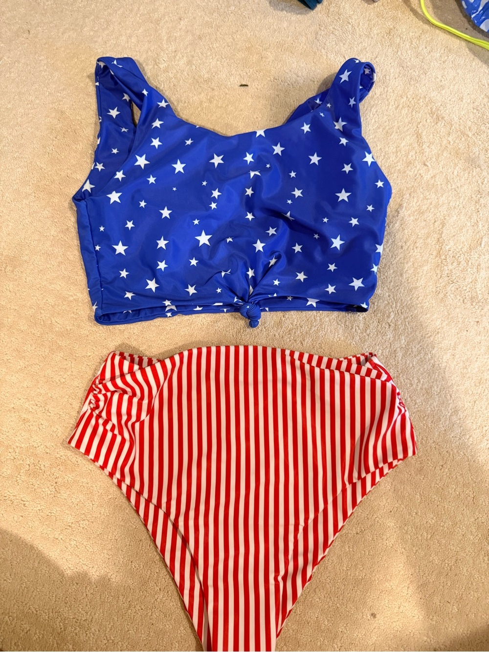 SHEIN Red and White Striped Bikini Set